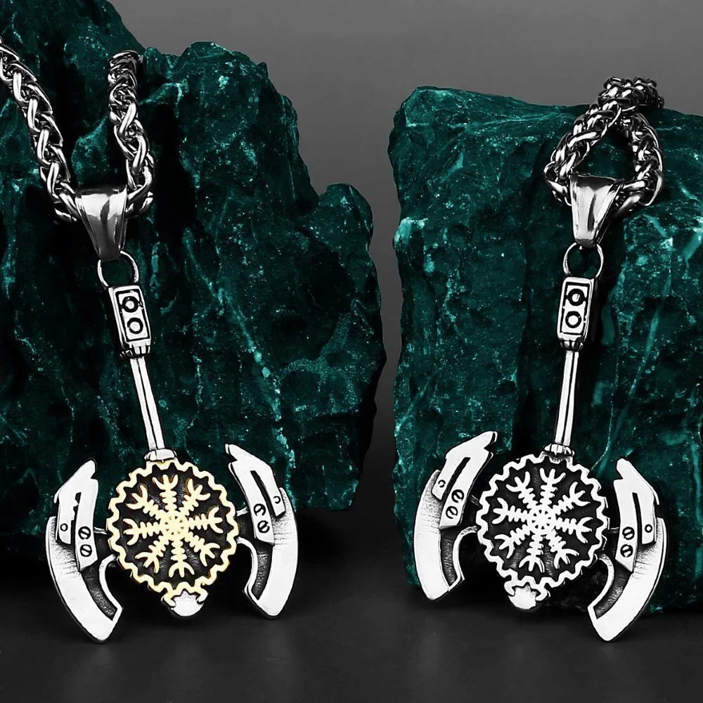 ❤️Double Bladed Axe Stainless Steel Unisex Pendant Necklace, GP1231488
